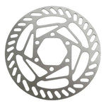 A silver, circular Salvo 120mm Disc Rotor featuring multiple cut-out holes and slots for heat dissipation.