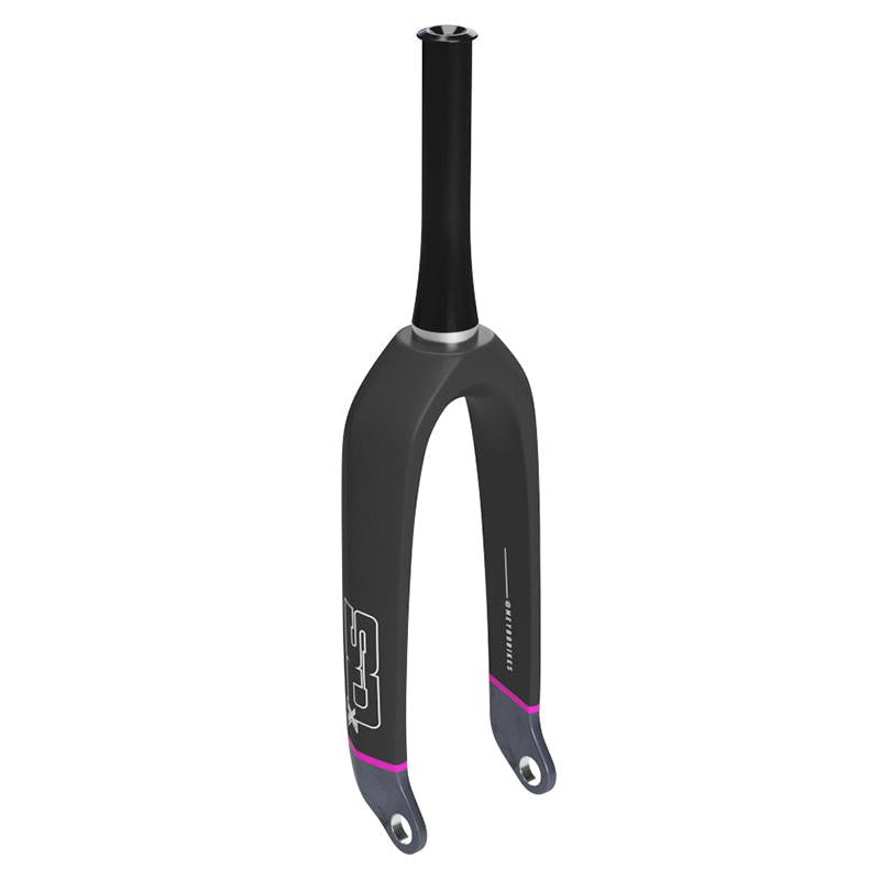 The SD Pro Tapered 1.5 V2 Carbon Fork 20 Inch 20mm (2026 Colours) features a matte black finish, pro taper steerer, dropouts, and white leg markings—perfect for BMX SX racing performance.