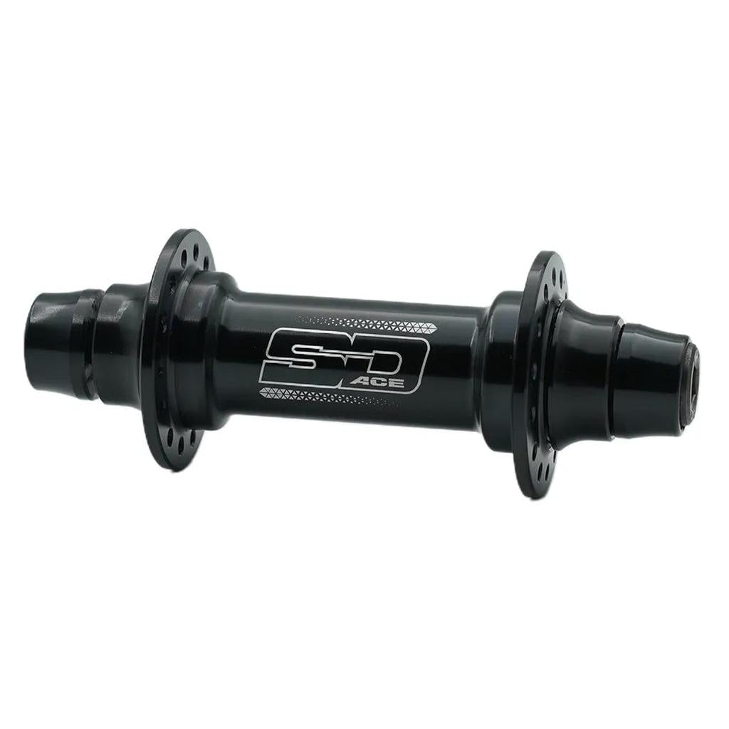 The SD Ace V2 Front 10mm Hub features spoke holes on both flanges, a smooth cylindrical body, and the "STD ACE" logo—ideal for lightweight race builds or cost-effective wheelsets.