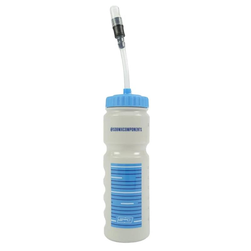 The SD and Meybo Water Bottles With Straw (2026 Colours) feature a clear 700ml design, blue markings, a blue screw-on lid, and a flexible straw with bite valve—ideal for on-the-go hydration.