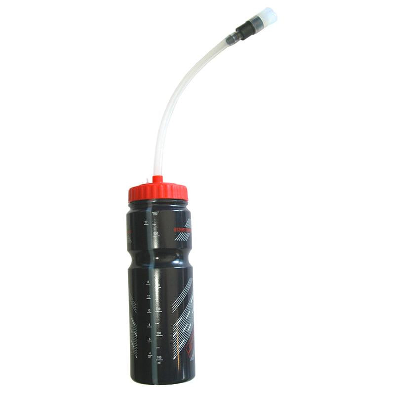 Black 750ml SD and Meybo Water Bottle With Straw 26.5 with a red screw-on cap and an attached drinking straw in the Saya colourway.
