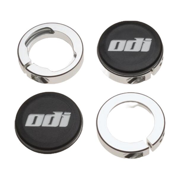 Four round metal lock rings and black end caps with “odi” branding, ideal for Tangent Contour Lock On Grips or slim-fit bike handlebar grips, displayed on a white background.