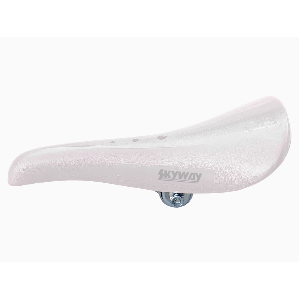 A white Skyway Aero Nylon OEM Railed Seat bicycle saddle isolated on a plain background.