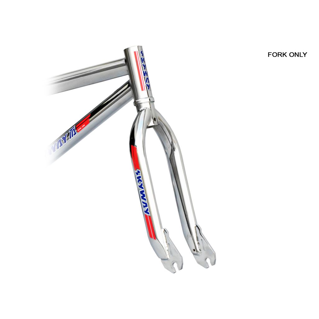 A Skyway TA 20 Replica Forks with a red, white and blue design.