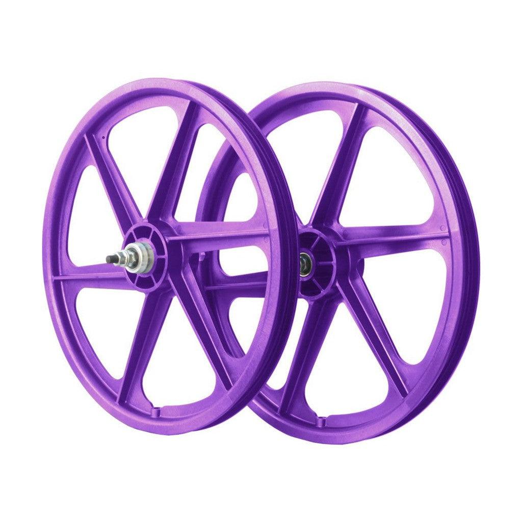 Two Skyway Tuff 6 Spoke Wheelset with precision sealed bearings on a white background.