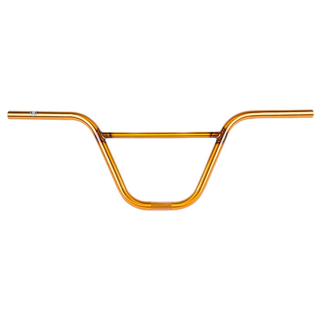 S&M Credence XL Bars, in orange, feature a 9.25" rise and are made from durable 4130 CrMO steel, showcasing the Credence bar design on a white background.