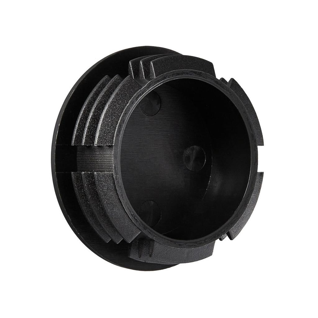 The S&M End Cap Slide Pipe Rail is a black, round plastic knob cover with textured surface and internal ridges. It is an essential rail accessory compatible with S&M rail systems and serves as a replacement end cap.