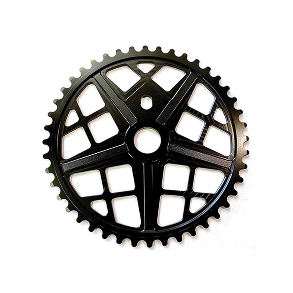 The S&M Motoman Sprocket, crafted from CNC machined 6061 T6 Aluminum, features a star-shaped support design with multiple teeth set against a crisp white background.