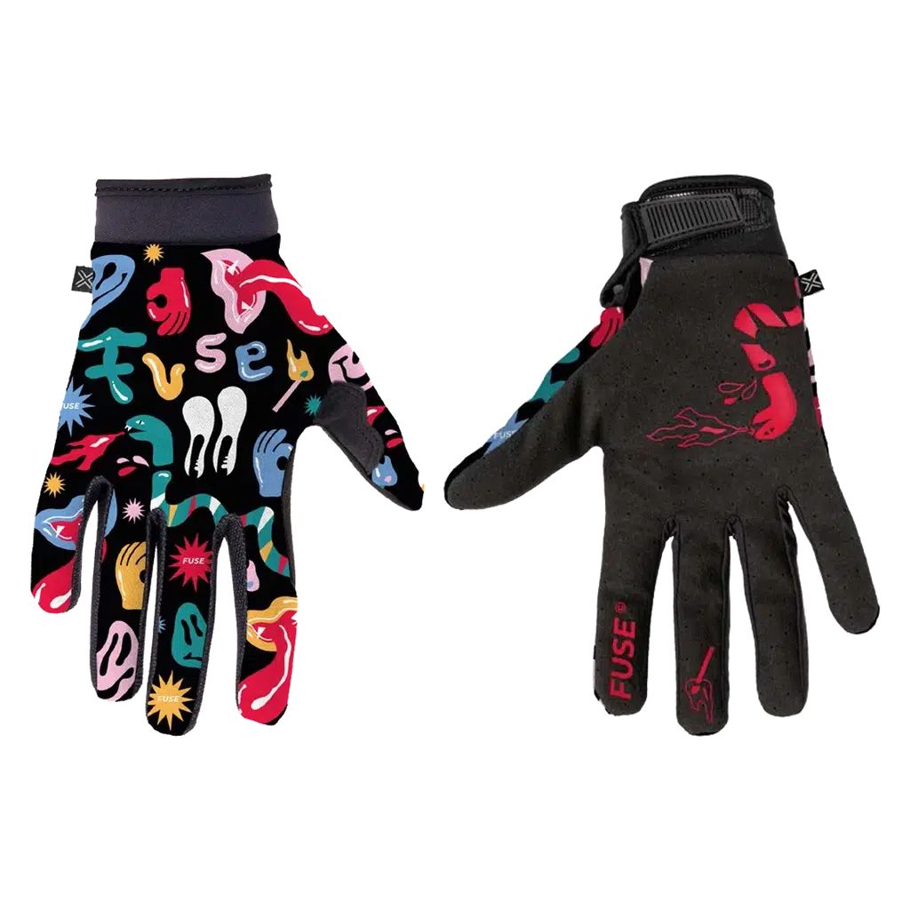 A Fuse Chroma Crazy Snake glove, a fashionable hand-wear, featuring unique designs on each glove.