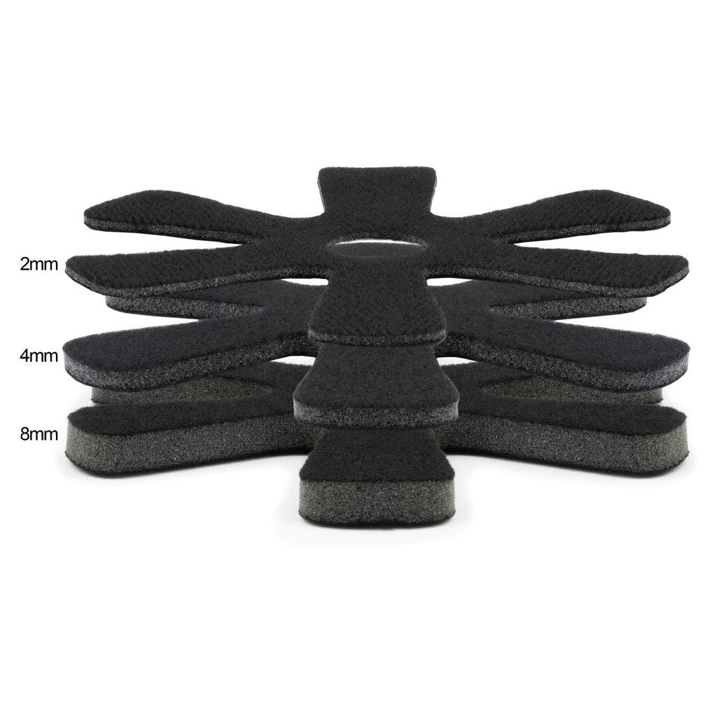 A set of four S-One Helmets Star Liner black foam pads with different sizes, compatible with helmets.