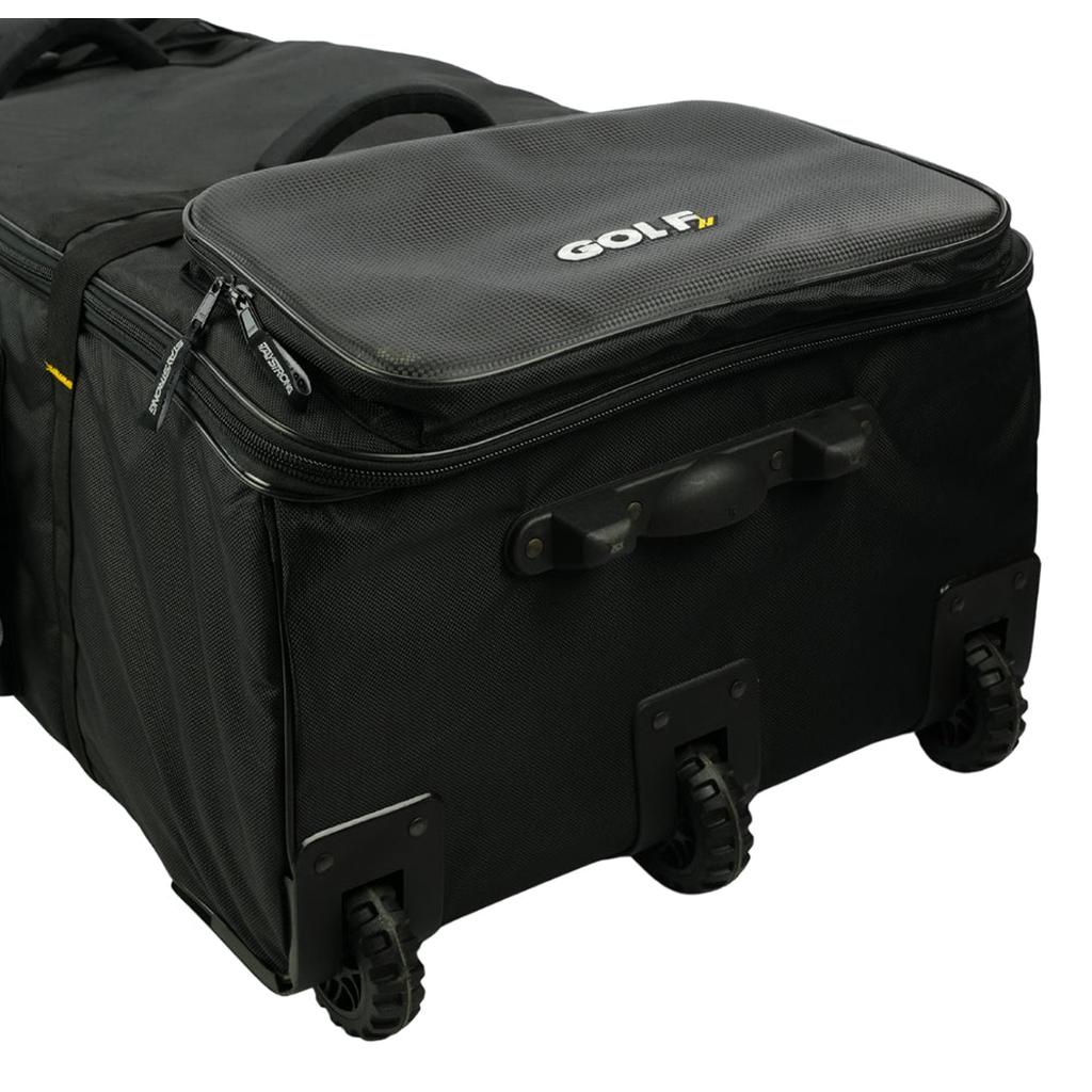 The Staystrong V4 Bike Bag is a black rolling travel bag with four wheels, a carrying handle, and a zippered compartment—designed to ensure smooth transport and secure storage for your cycling essentials.