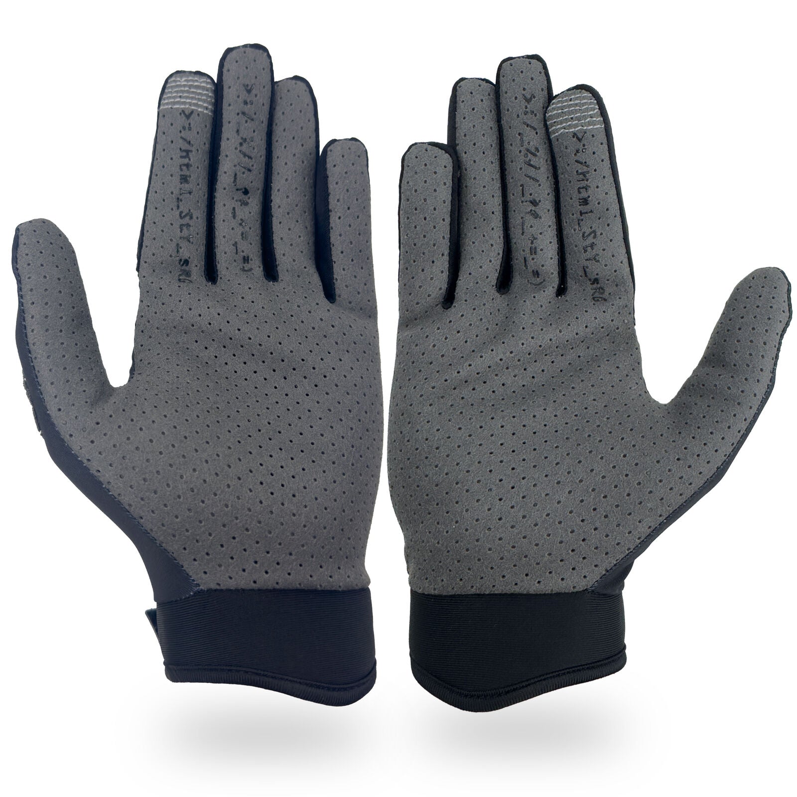 A pair of Staystrong Glove V5 in gray, featuring perforations and black cuffs, are shown palms-forward against a white background—they’re designed for palm protection and available in both adult and kid’s sizes.