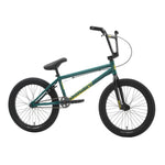 The Sunday Scout 20 Inch Bike is a green and black BMX with thick tires, padded seat, and yellow "Subway" branding on the frame, shown from the side against a white background.