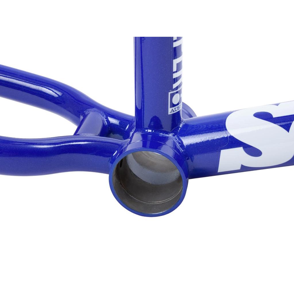 Close-up of the Sunday Street Sweeper Frame (Jake Seeley Signature) bottom bracket area, highlighting the precision welds and white lettering on this chromoly masterpiece.