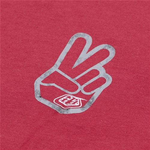 The TLD 25.1 Peace Out T-Shirt features a bold white peace sign graphic on bright red fabric, spreading positive vibes.