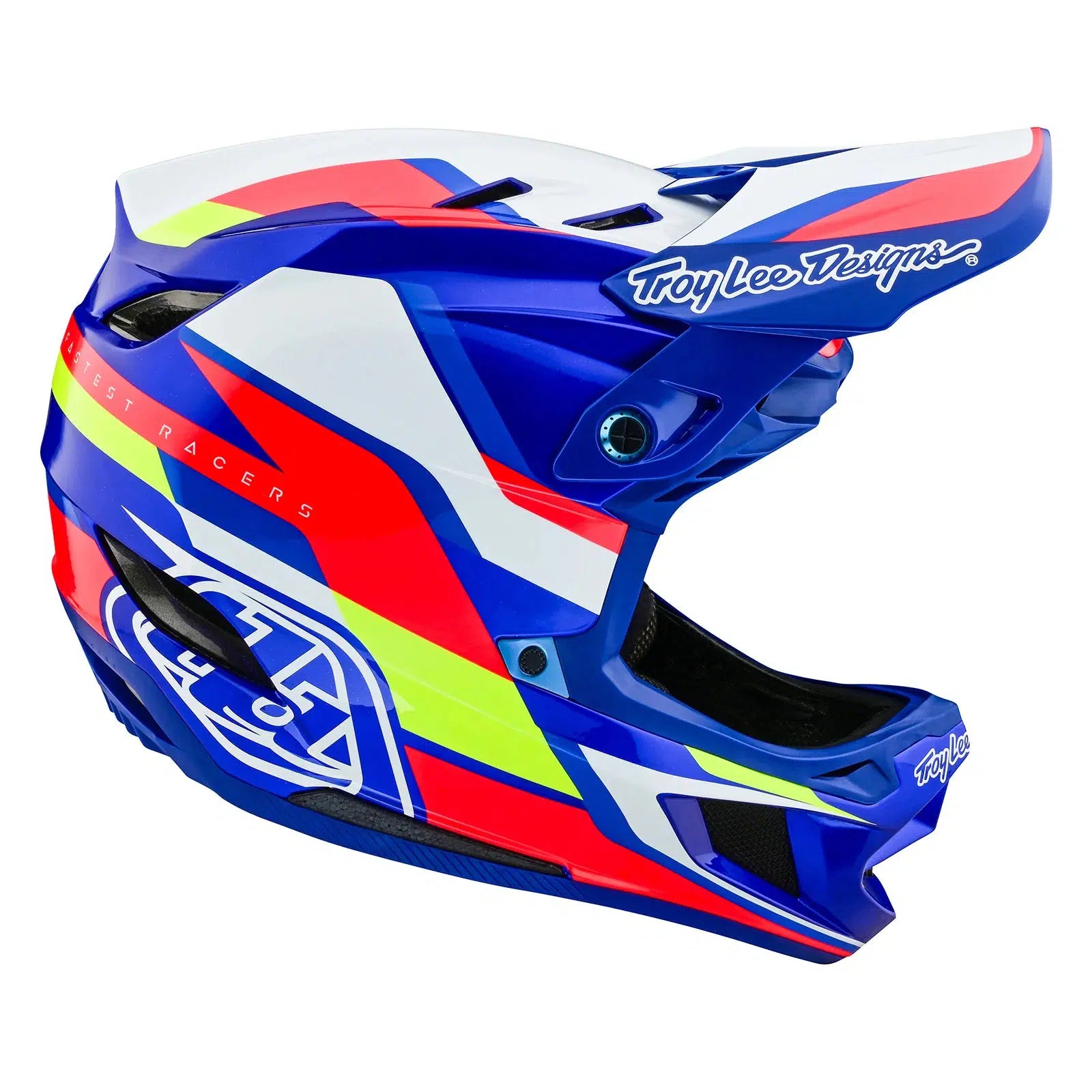 A lightweight TLD D4 AS Composite Helmet W/MIPS Omega Blue / White featuring the Mips protection system.
