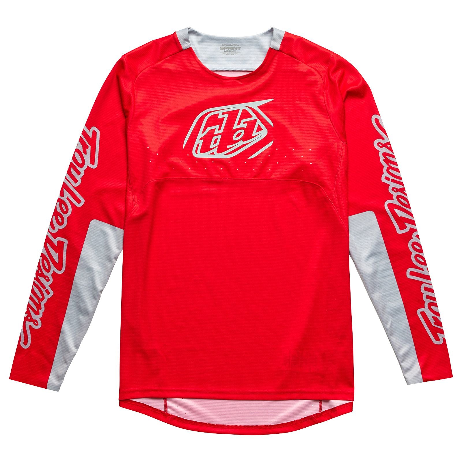 A red TLD Sprint Jersey Icon Race Red with the words Troy Lee Designs on it.