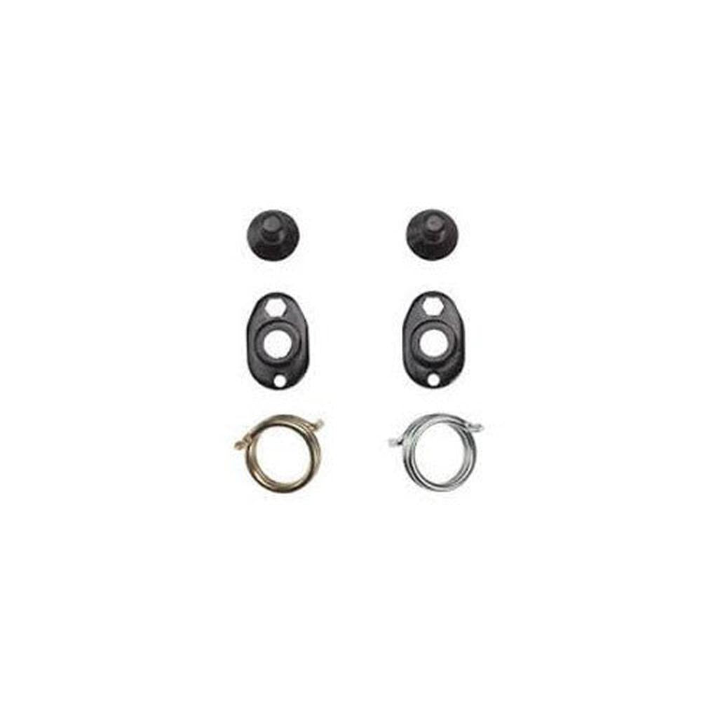 The Fly Bikes Manual Spring Kit includes two sets of black plastic knobs, matching oval plates with holes, and metal springs—perfect as a replacement kit for Fly Manual CNC brakes.