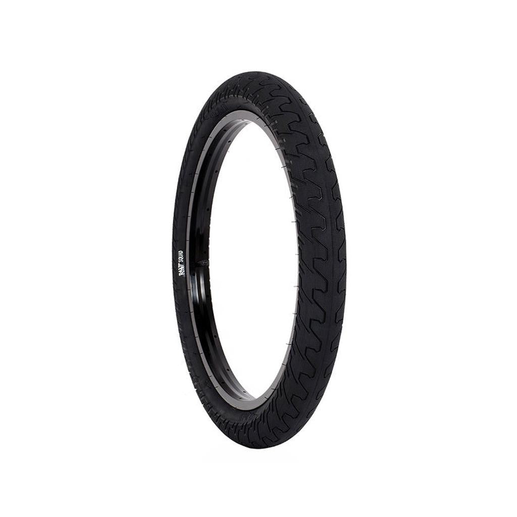 The Rant Squad Tyre (Each) is a black tyre with a grooved tread and low-profile design, shown upright against a white background for optimal grip.