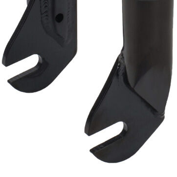 Close-up of Shadow Conspiracy 13 Forks' black chromoly BMX fork dropouts with a 13mm offset, designed to securely attach the wheel axle to the front fork.