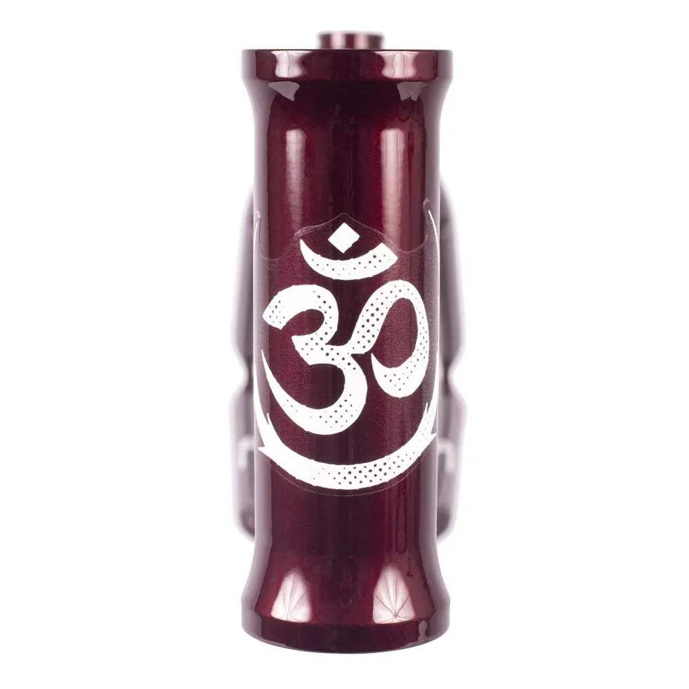 A maroon Subrosa OM V2 Frame with a white Om symbol on the front, inspired by the Joris Coulomb signature BMX line.