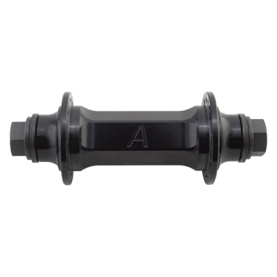 The Alienation Venus Front Hub is a black BMX hub with durable flanges and an "A" engraved at the center. It features a sealed bearing for smooth performance and is shown on a white background.