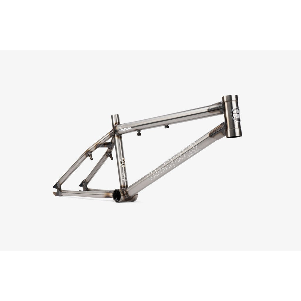 The limited-edition reissue showcases a sleek silver Wethepeople 4 Seasons Frame on a plain white background.