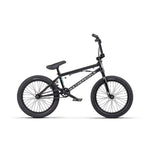 The Wethepeople CRS FS 18 Inch Bike is a black BMX freestyle bike with a compact frame, thick tires, straight handlebars, padded seat, and gyro system for advanced tricks. Features "WeThePeople" branding. Shown on a white background.
