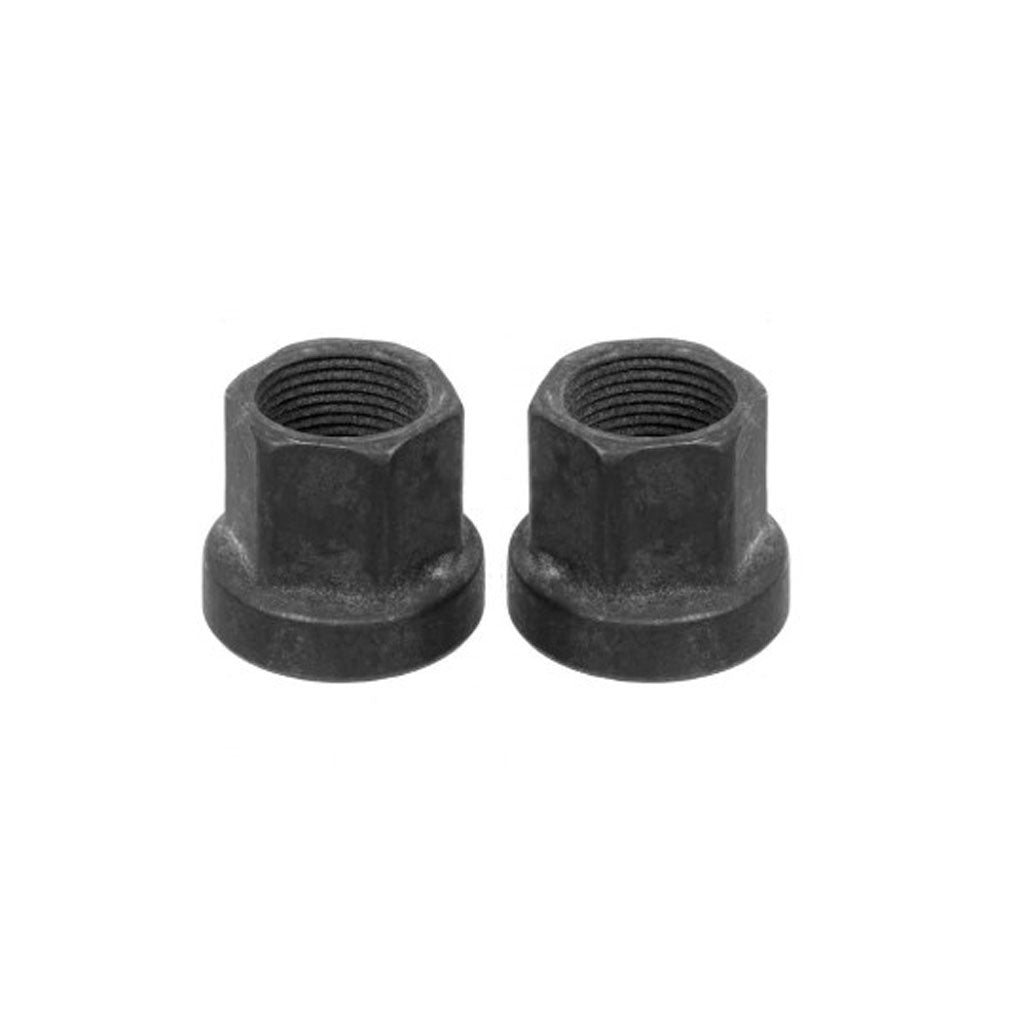 Two black Wethepeople Rear Axle Nuts (M14) on a white background.