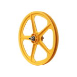 A yellow Skyway Tuff 5 Spoke Rear Wheel featuring Old School Colors on a white background.