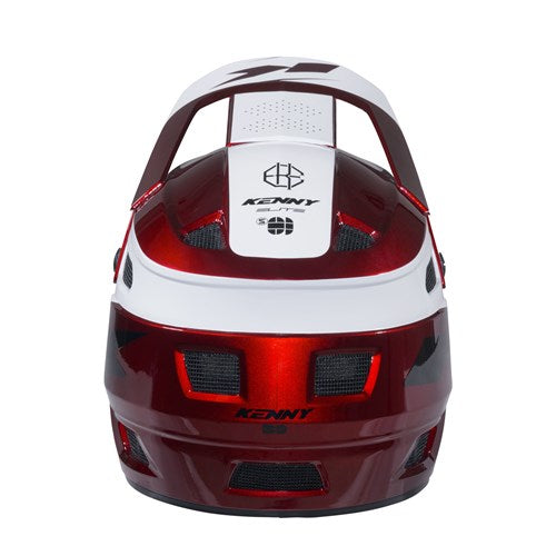Kenny Racing Elite Helmet in Candy Red with glitter and varnish finish, shown from the back, featuring ventilation openings and the “Kenny” logo.