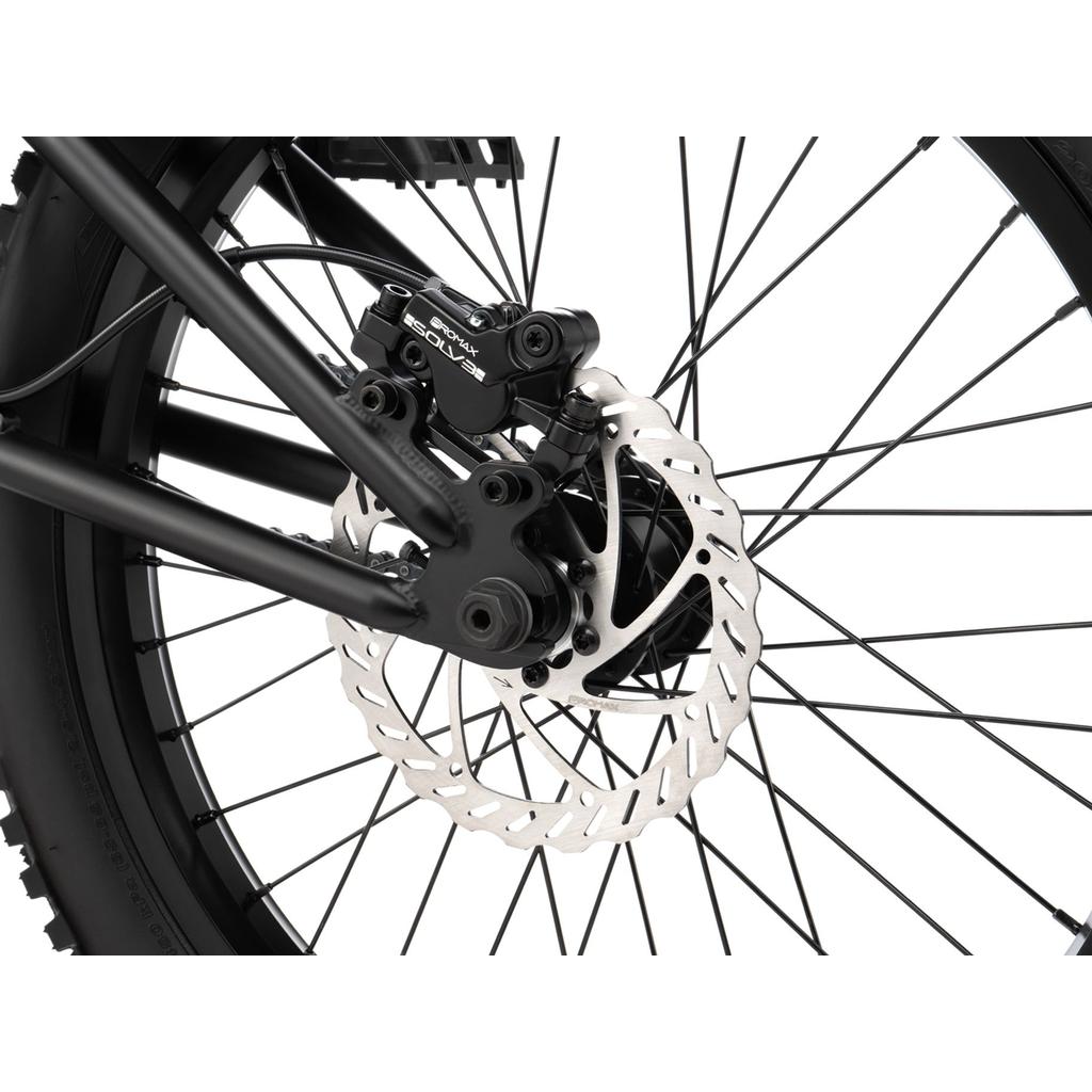 Close-up of a Wethepeople Swampmaster 20 Inch Bike rear wheel featuring a disc brake assembly.