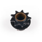 A black metal Eclat Pulse Hub Driver with nine teeth and a brass-colored center bore, photographed on a white background—perfect as a replacement part for your Eclat Pulse hub.