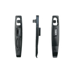 Three black 6MIL TL-01 Tyre Levers, made from durable polymer, are shown from the front, side, and back. One compact and lightweight lever displays "6MIL" in white text.