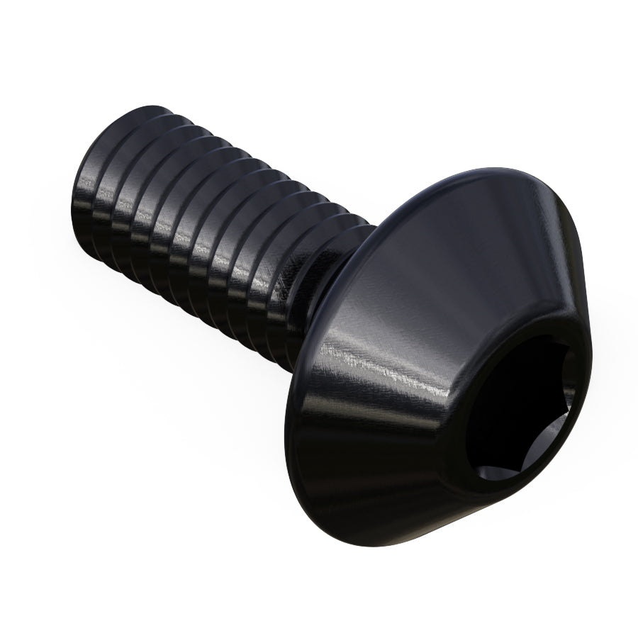 Close-up of a 10mm x 1.5mm Onyx Bolt, featuring a black threaded design with a hexagonal socket head, set against a white background. Ideal as a reliable replacement offering maximum torque for secure fastening.