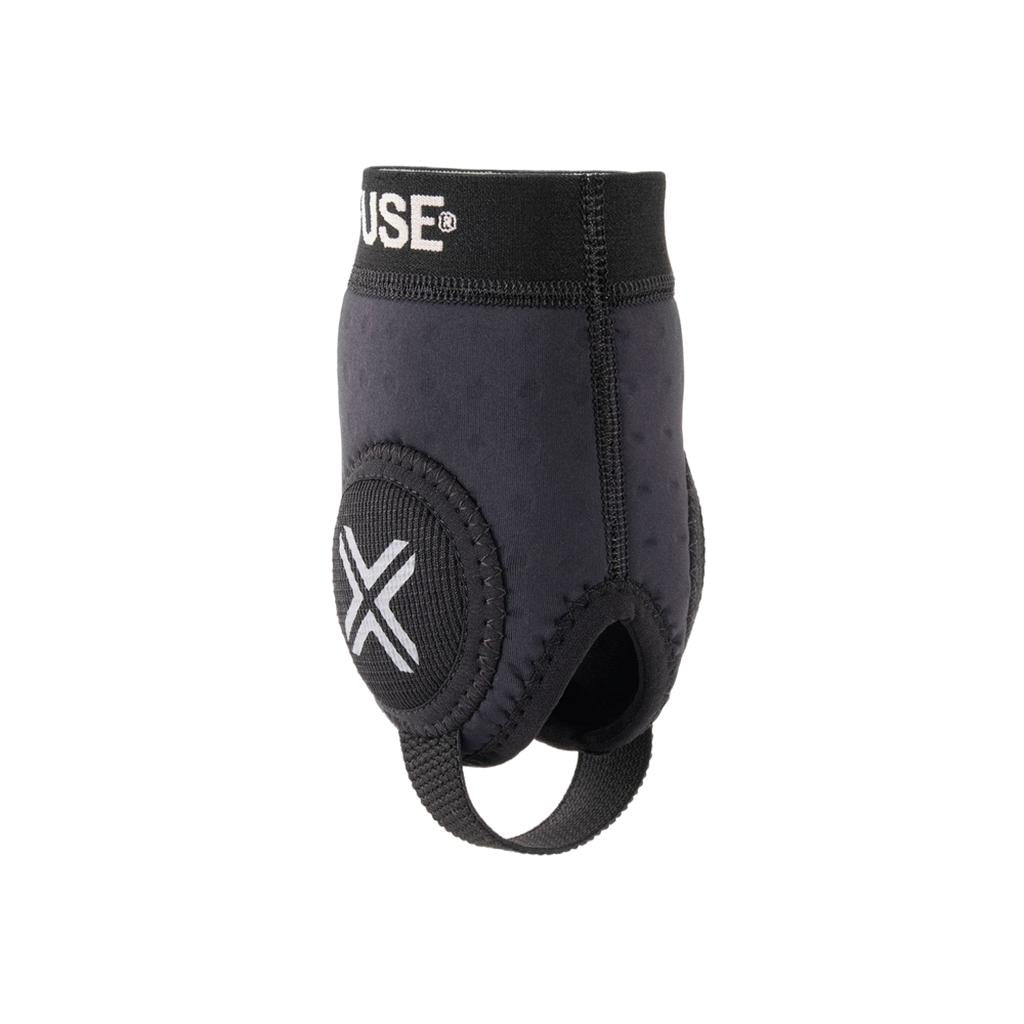 Fuse Alpha Classic Ankle Guards (Pair) are black protective wraps crafted from anti-bacterial neoprene with reinforced stitching, featuring an ankle guard design, paw opening, and a secure underfoot strap.