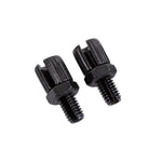 Two Odyssey Gyro Barrel Adjusters—black metal with hex bases and threaded ends—are shown side by side on a white background, perfect for fine-tuning upper or lower cables.