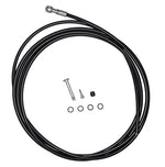 Magura Tubing Hose for MT and MT C Series Brakes with Banjo Fitting includes long black brake tubing, bolt, screw, black cap, banjo fitting, and four small rubber rings displayed on a white background.