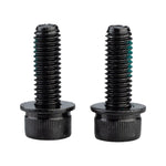 Two Promax M6 Disc Brake Caliper Mounting Bolts, made of black metal and measuring 18mm, stand upright side by side on a plain white background, typically used for securing disc brake calipers.