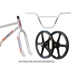 Skyway TA 20 Replica 20 Inch Bike (2026): White BMX frame, fork, and handlebar with red/blue graphics; black mag wheels with Comp 3 gum wall tires. "Picture for Colour Reference.