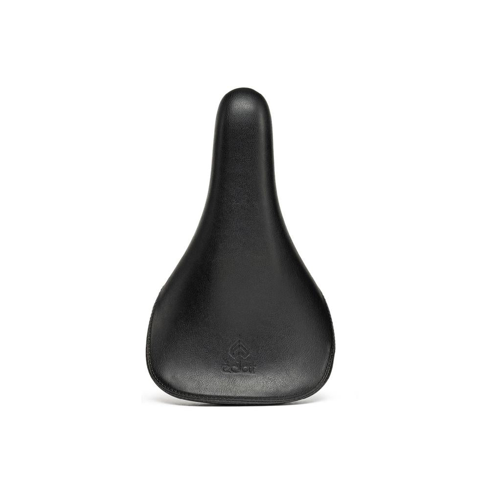 The Eclat Exile Railed Seat is a black ergonomic bike seat with a smooth surface, shown from above against a white background.