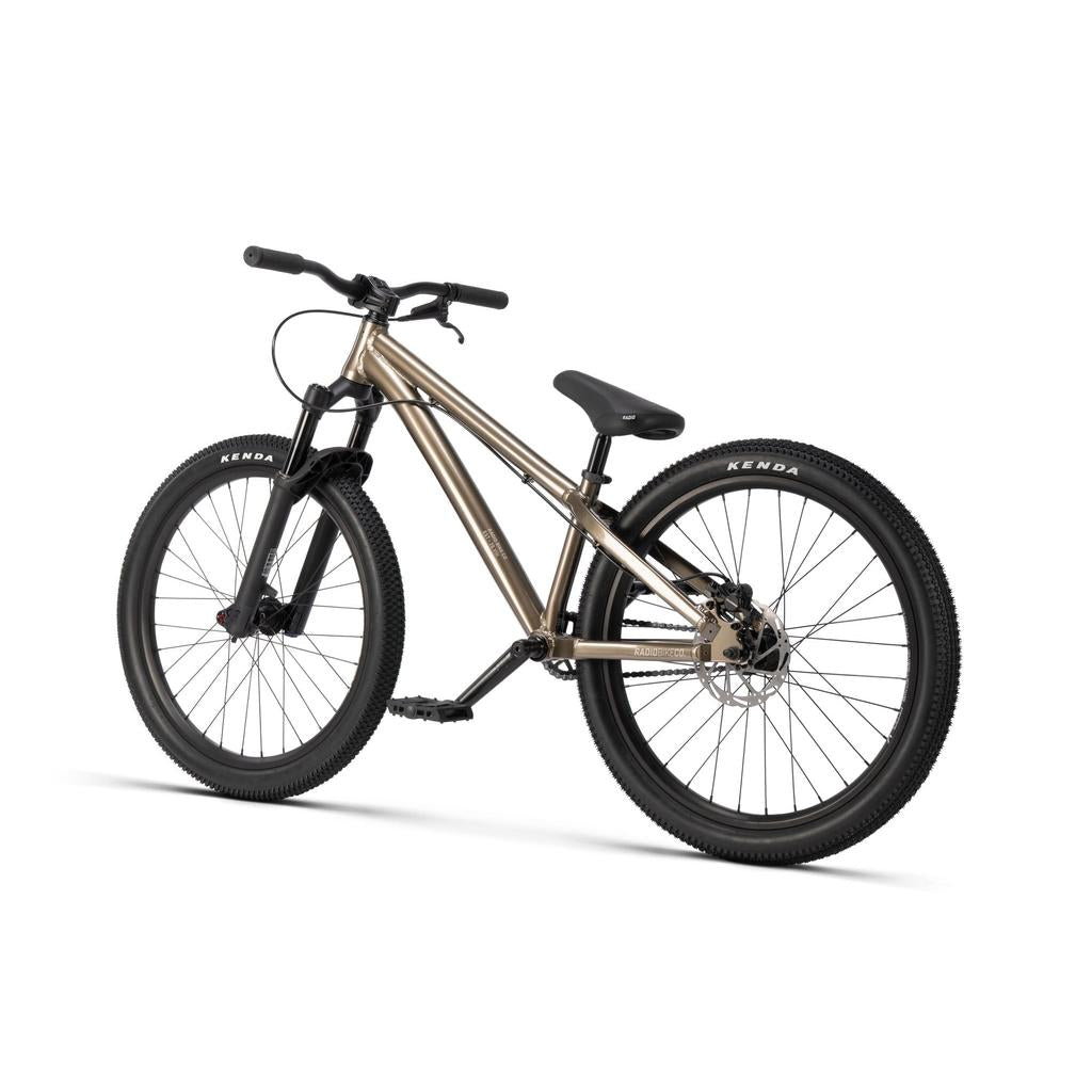 The Radio Griffin 24 Inch Dirt Jumper Bike, with a 24" aluminium frame, front suspension, disc brakes, flat pedals, and Kenda tires, is photographed on a white background.