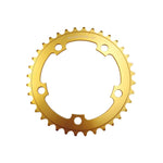 The MCS 110BCD 5 Bolt Chainring is a gold-colored CNC machined BMX chainring with 36 teeth and 5 mounting holes (110BCD), displayed on a white background.