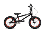 The DK Step Up 14 Inch Bike is a black kids BMX with red-rimmed wheels, black handlebars, a "STEP UP" logo on the top tube, and a lightweight aluminum frame, shown on a white background.