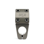 A limited-edition gray CNC machined handlebar mount with two holes on it designed by Eclat 1023 Stem.