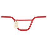 Red S&M Credence Bars BMX handlebars with a tag attached to the center, displayed against a white background.