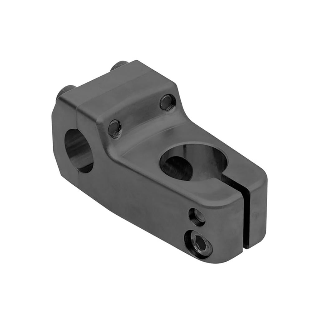 The S&M Shredneck Stem is a black stem made from 6061-T6 Aluminum, featuring bolt holes and mounting points to securely attach handlebars to your bike's steerer tube.