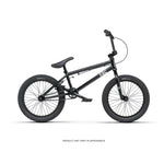 The Radio Saiko 18 Inch Bike, a black BMX for kids with straight handlebars and a compact frame, is displayed in side profile on a white background.