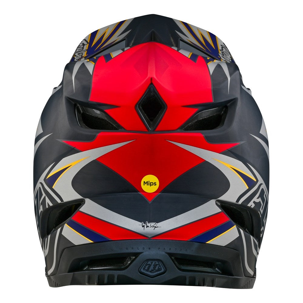 A black and red TLD D4 Carbon AS Helmet W/MIPS Inferno Grey.