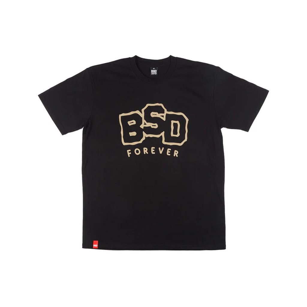 The BSD Wobbler T-Shirt is a premium Ninety One black tee with “BSD FOREVER” in beige on the front, made from soft heavyweight cotton for lasting comfort.